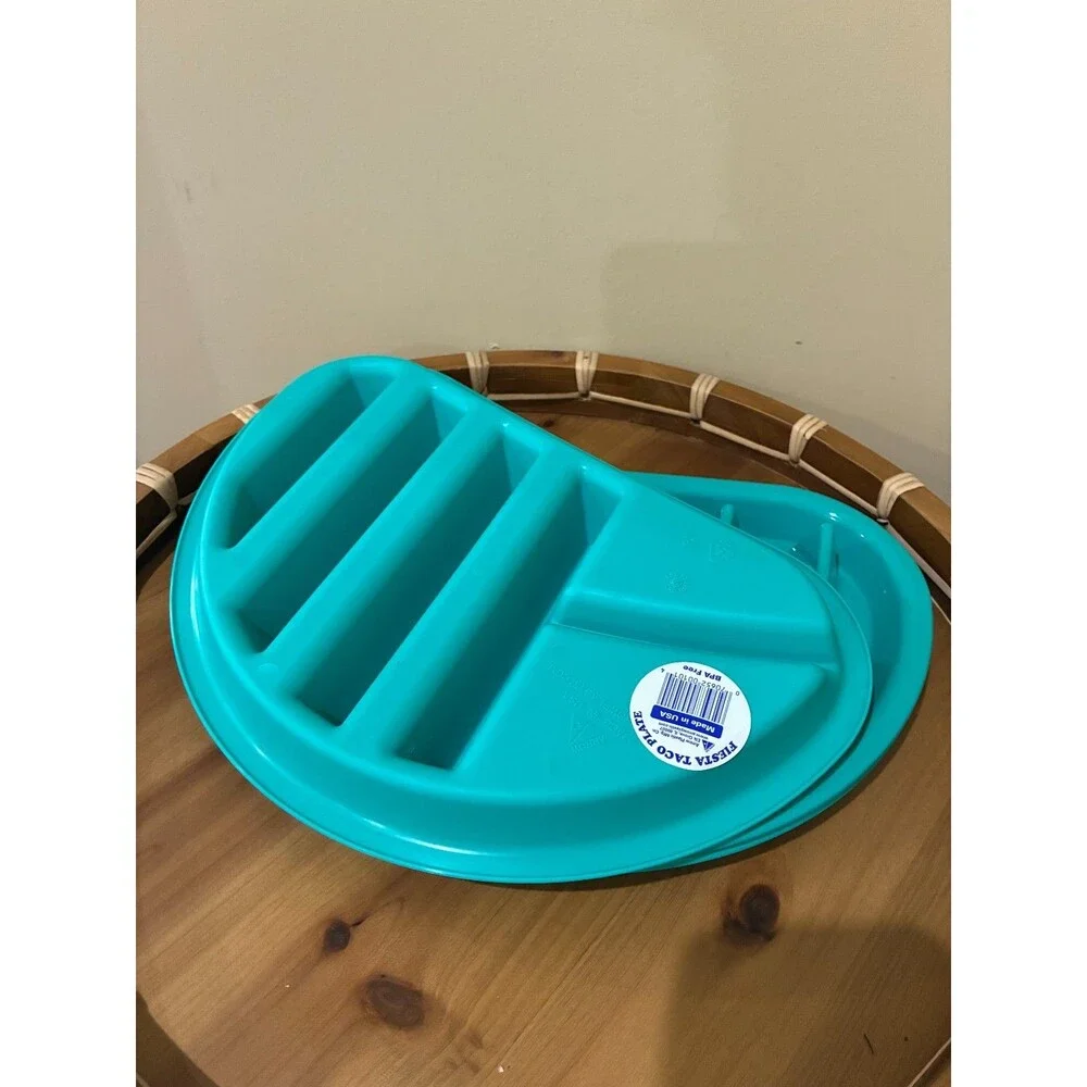 Arrow Home Plastic Fiesta Taco Plate, Holds 3 Tacos & 2 Sides - 3 YELLOW 3 TURQ